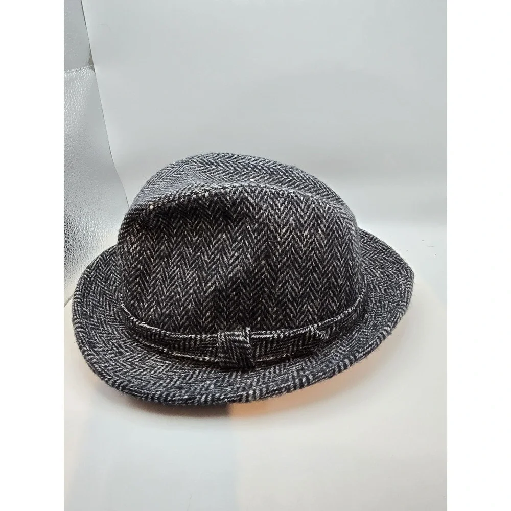 Dorfman Pacific Vintage‎ Gray Herringbone Fedora Wool Blend Men's Large